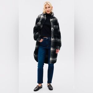 Gap Black Plaid Long Wool Shirt Jacket
